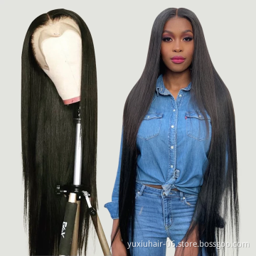 Transparent Lace Frontal wigs for Black women Wholesale Natural color Brazilian Human hair wigs Straight virgin hair wigs